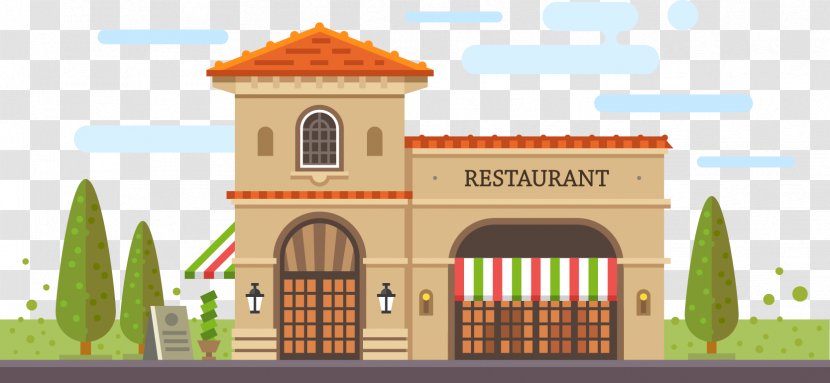 Cafe Restaurant Building Pizza - Product Design - Flat Views Of The City Vector Material Transparent PNG