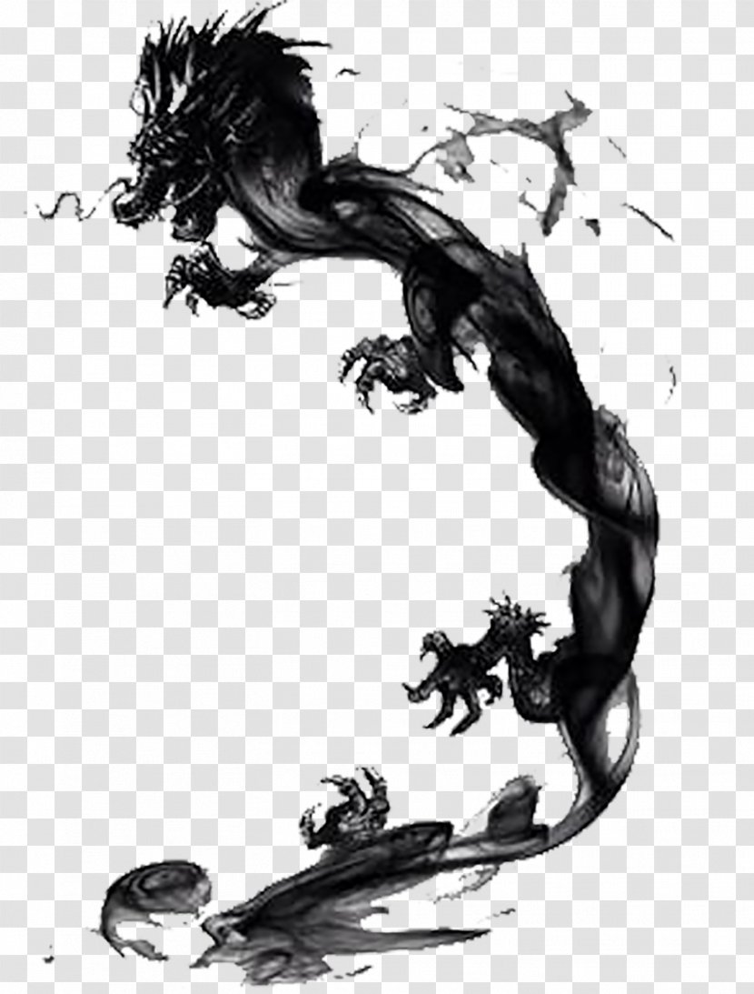 Chinese Dragon India Ink Drawing - Silhouette - Guofeng Transparent PNG