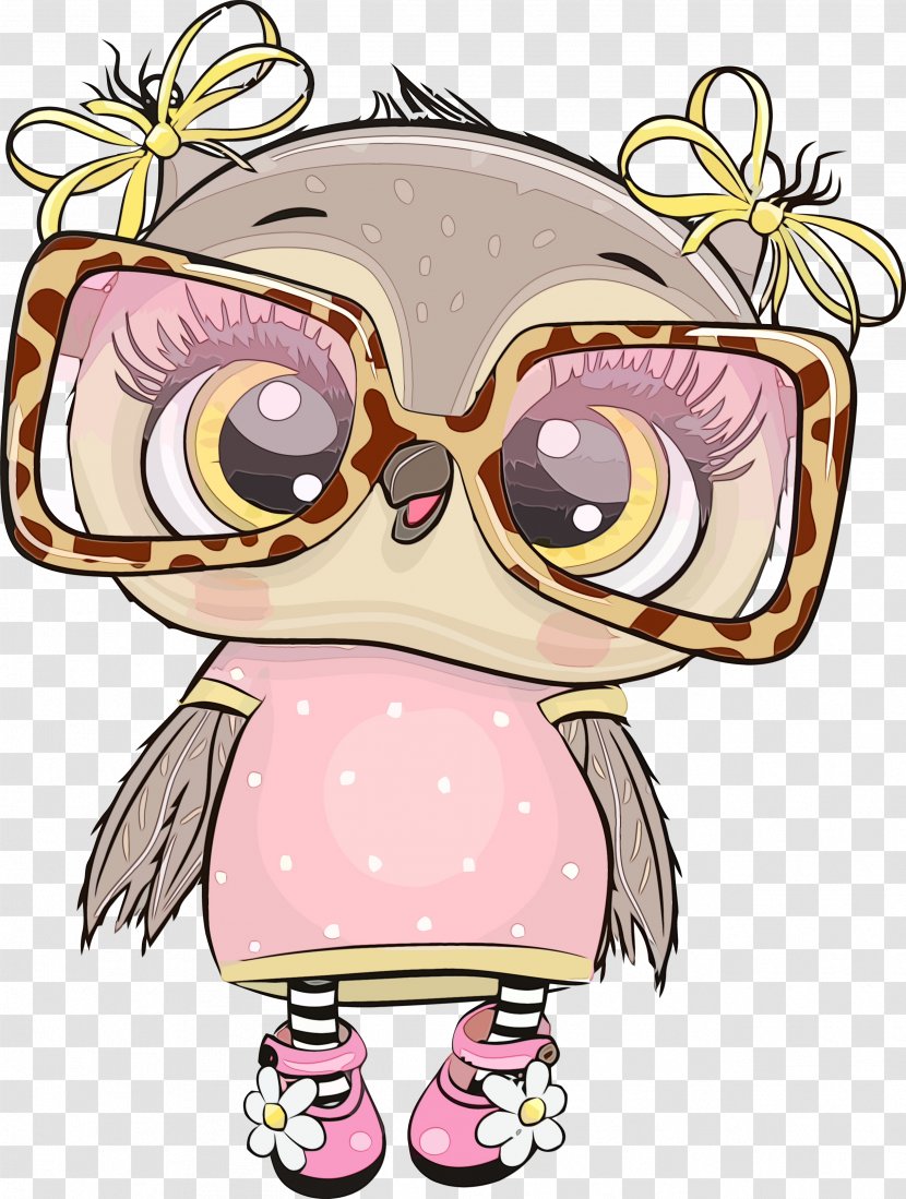 Cartoon Pink Owl Bird Of Prey Drawing - Paint Transparent PNG