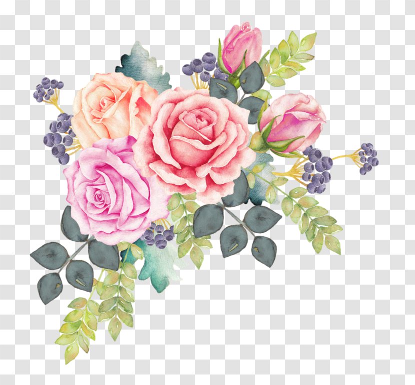 Watercolour Flowers Watercolor Painting Rose Clip Art - Drawing - Flower Wreath Transparent PNG