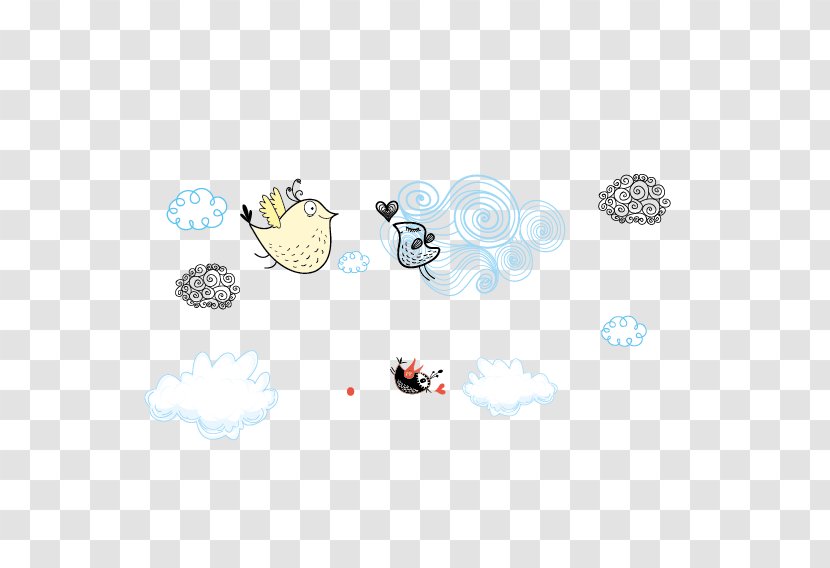 Cartoon Illustration - Cuteness - Clouds And Birds Transparent PNG