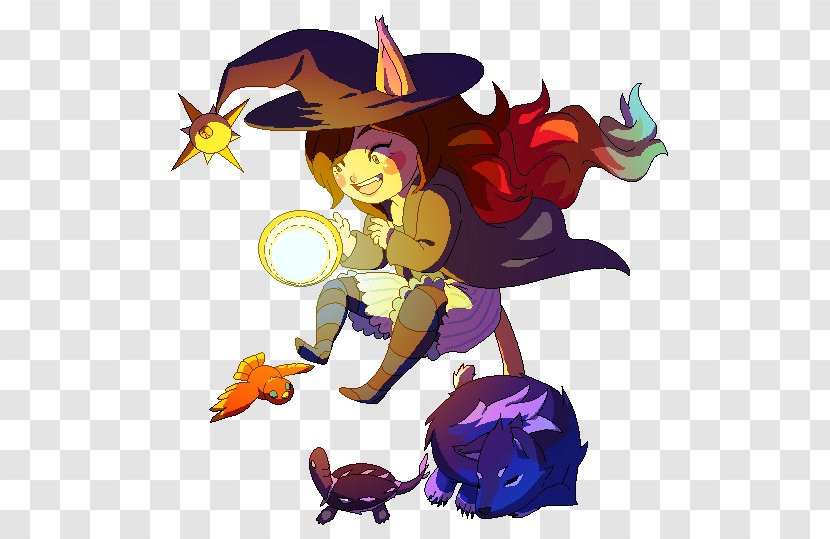 Pixel Art Drawing GIF Clip - Beautiful Cartoon Witch On Broom Transparent PNG