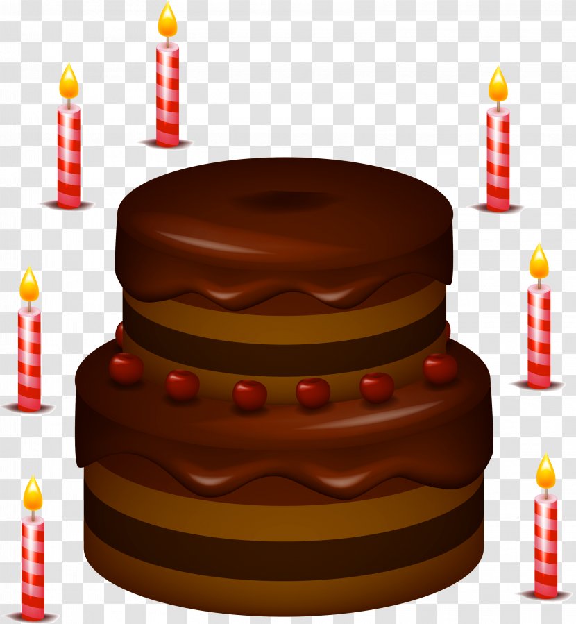 Chocolate Cake Birthday Icing Clip Art - Pasteles - With Candles Clipart Transparent PNG
