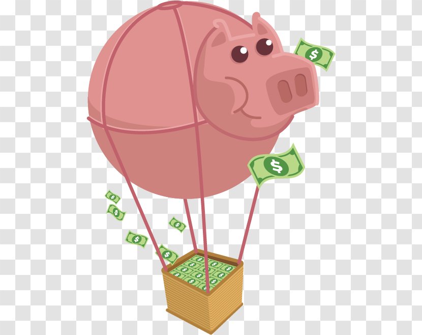 Domestic Pig Piggy Bank Euclidean Vector Saving Money - Like Mammal - Cartoon Carrying Hot Air Balloon Transparent PNG