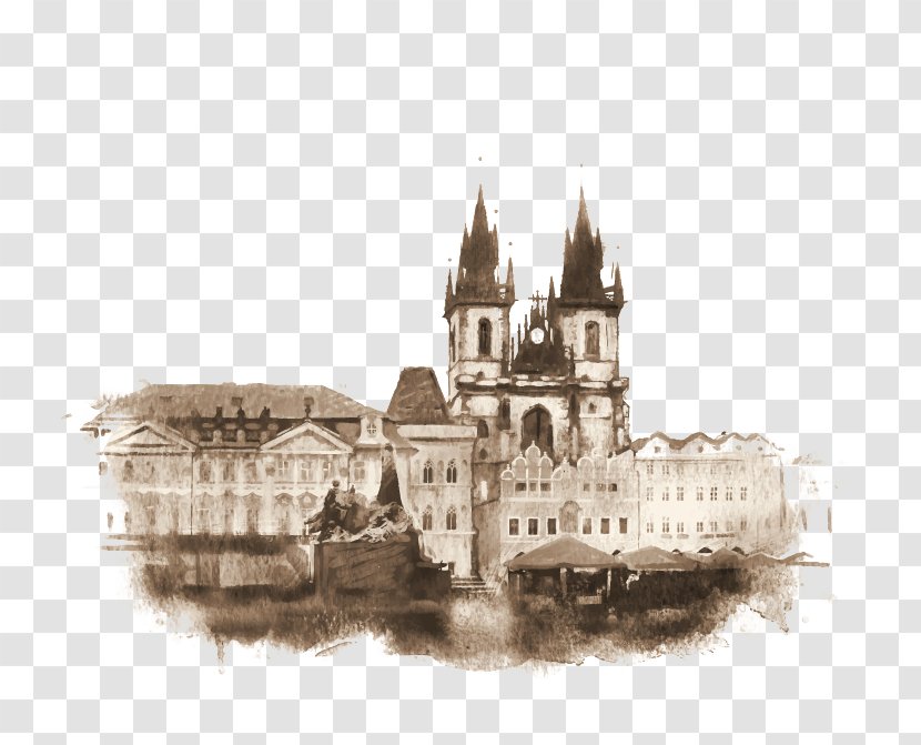 Prague Castle Vector Graphics Drawing Stock Illustration - Watercolor Painting - Bragging Design Element Transparent PNG