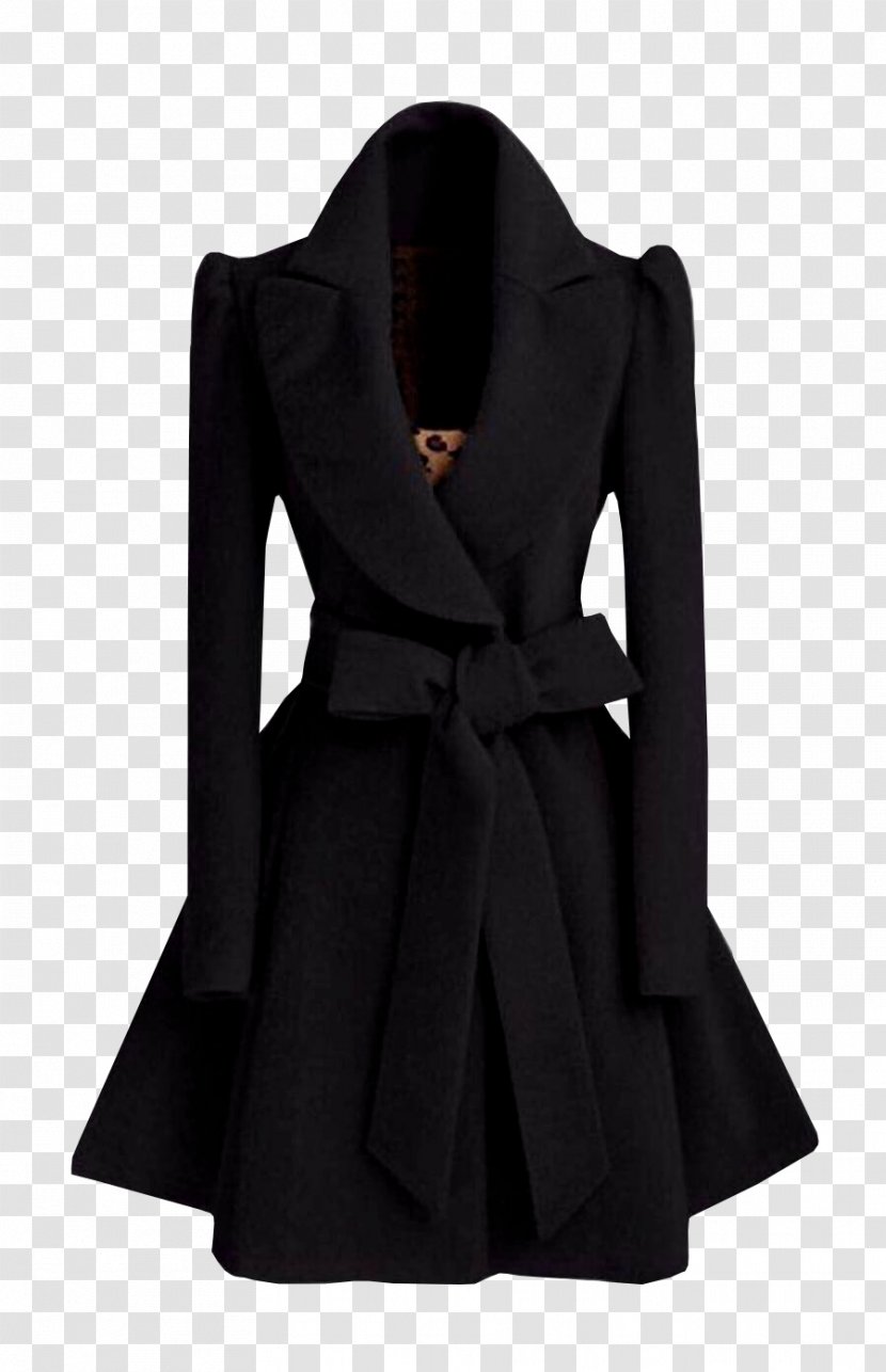 Coat Fashion Belt Clothing Lapel - Black - Long Transparent PNG