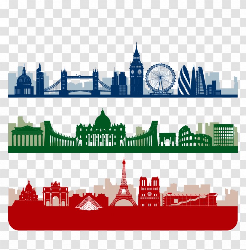 Paris London Skyline Silhouette - Brand - Vector Travel Landmarks Transparent PNG