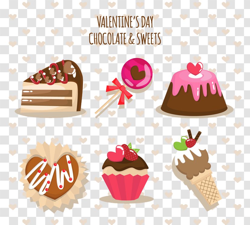 Chocolate Cake Birthday Cupcake Ice Cream Cone Dessert - Petit Four - 6 Valentine's Day Sweets Vector Transparent PNG