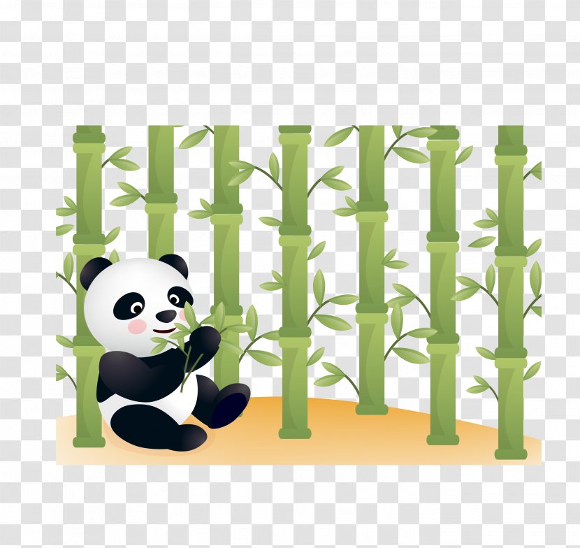 Giant Panda Bear Red Illustration - Grass - Vector Transparent PNG