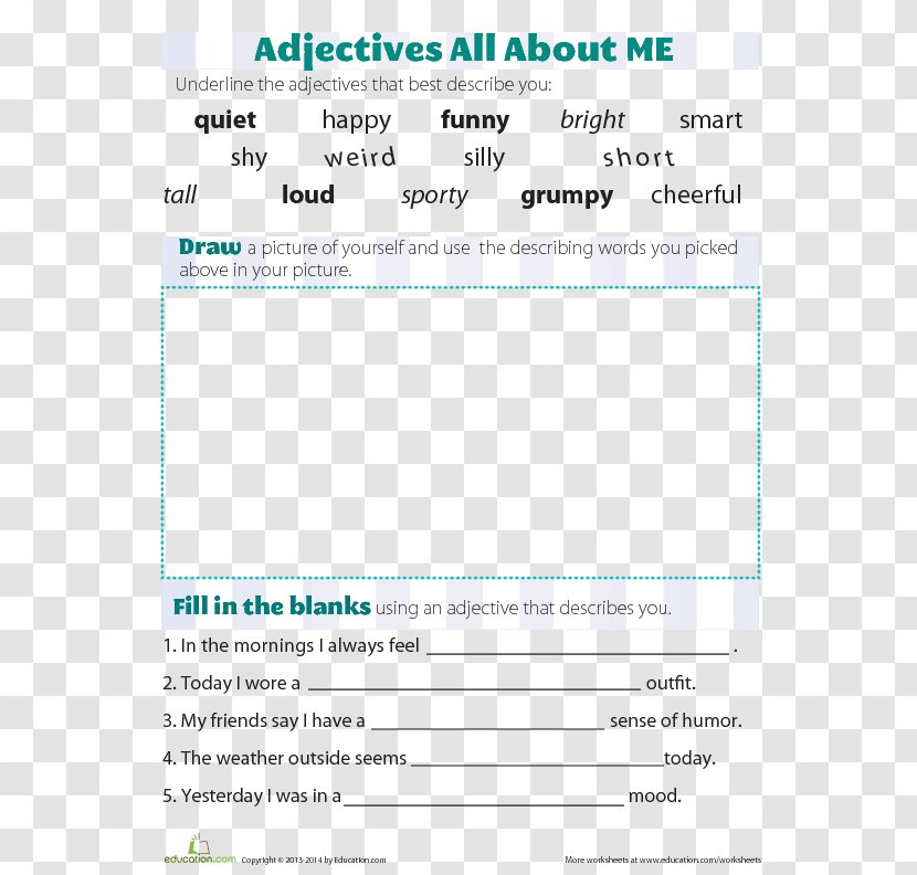 Adjective Vocabulary Word Grammar Worksheet - Area Transparent PNG