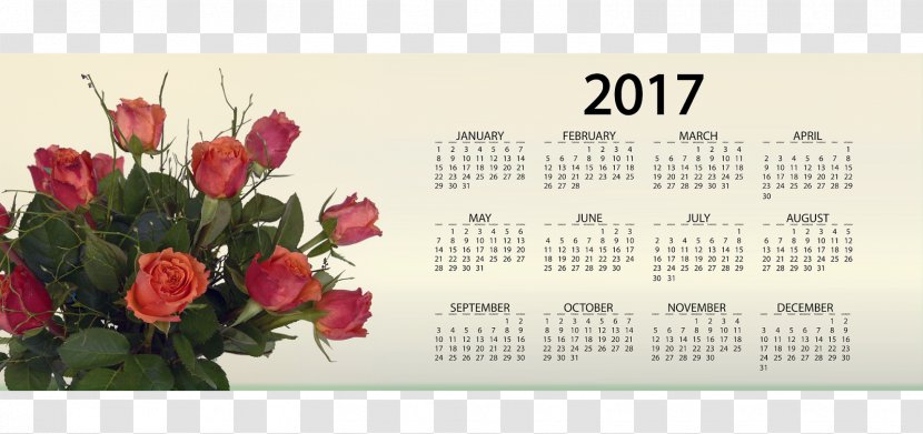 New Year's Day Wish Year Card Flower Bouquet - Rose Family - Calender Transparent PNG