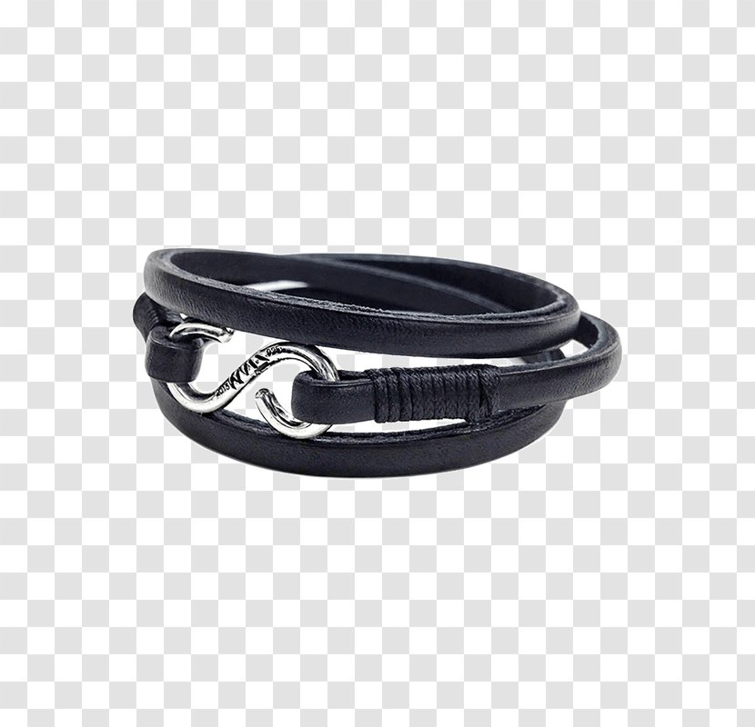 Bangle Bracelet Silver Leather Black M Transparent PNG