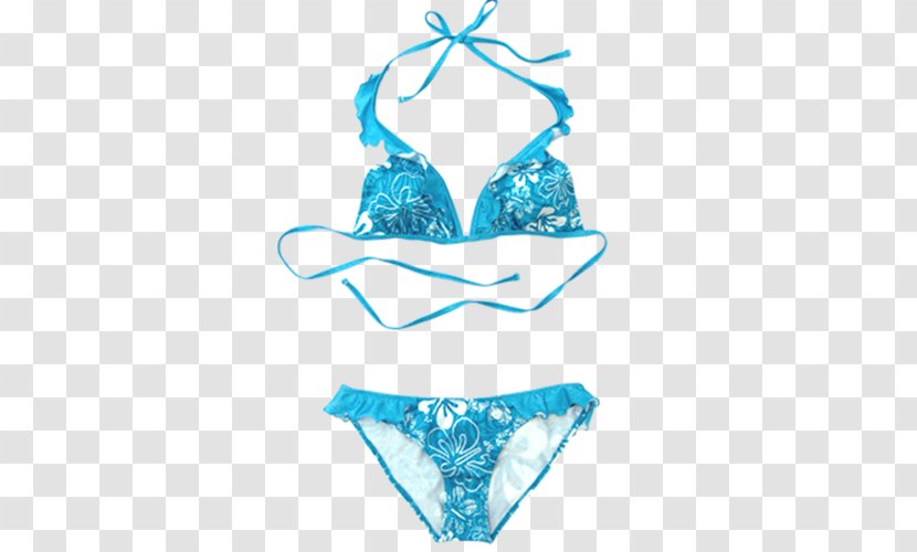 Blue Swimsuit Swimming Beach - Flower - Bathing Suit Transparent PNG