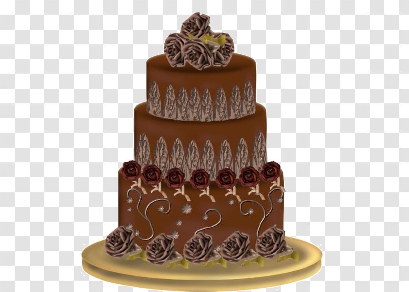 Chocolate Cake Wedding Layer Milk Torte - Ceremony Supply - Triple With Dark Rose Decoration Transparent PNG