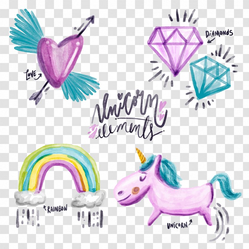 Unicorn Watercolor Painting Download - Purple - Vector Painted Transparent PNG