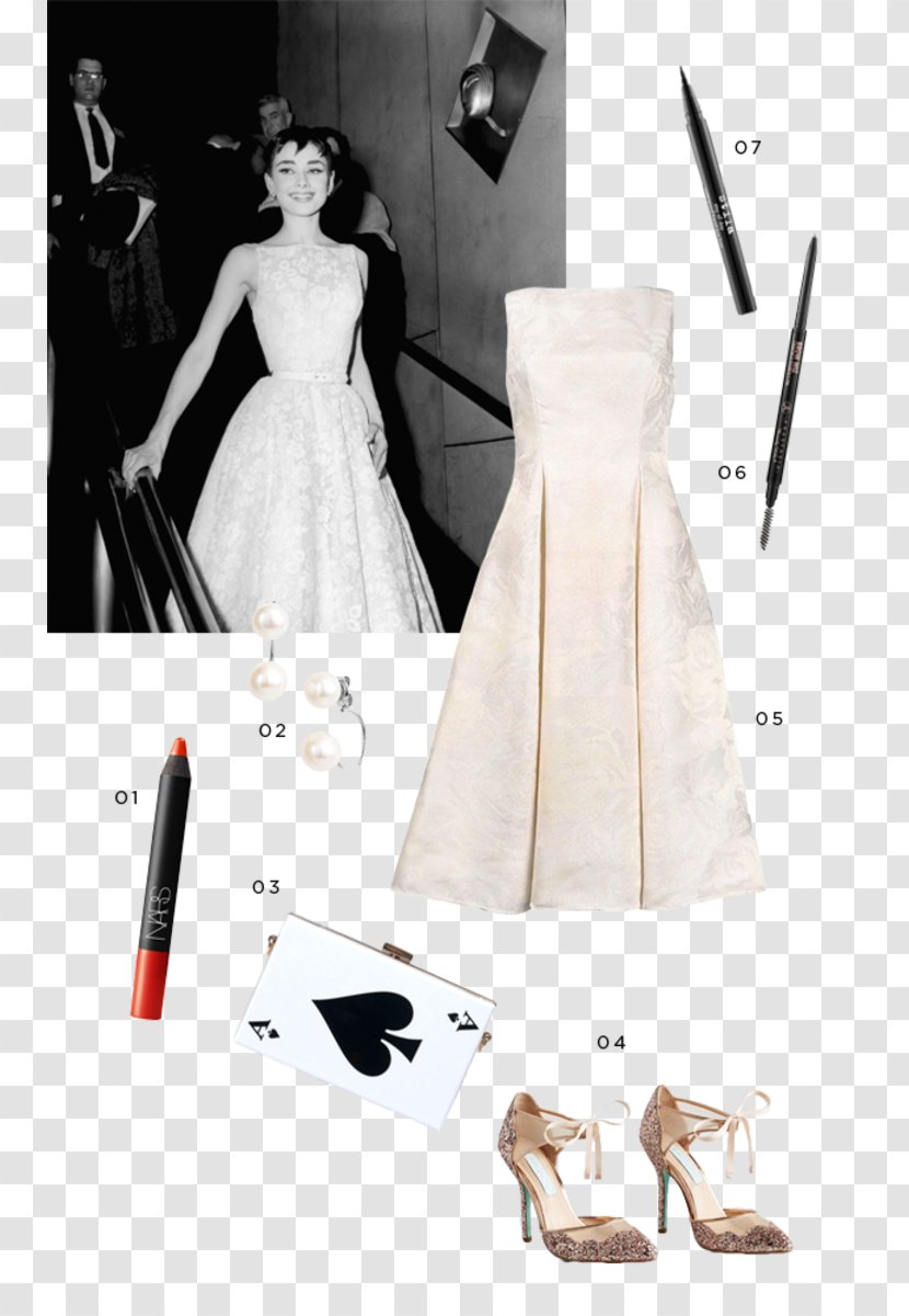White Floral Givenchy Dress Of Audrey Hepburn 26th Academy Awards Award For Best Actress - Bridal Party - Actor Transparent PNG