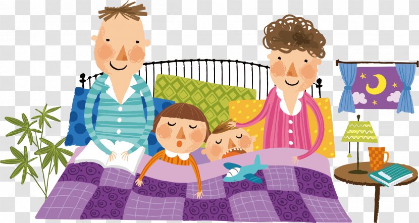 Bed Family Cartoon Illustration - Tree - Coax The Child To Sleep Transparent PNG