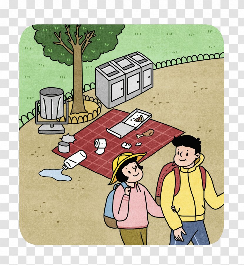 Waste Container Cartoon Material Illustration - Human Behavior - Garbage In The Field Transparent PNG