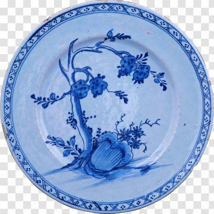 Plate Blue And White Pottery 18th Century Delftware Tin-glazed - English Transparent PNG