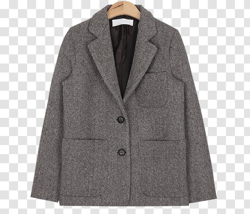 Overcoat Wool Grey - Jacket - Herringbone Transparent PNG