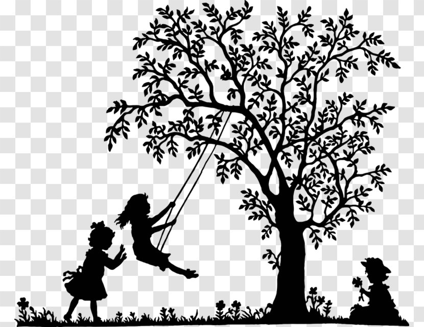 Swing Tree Clip Art - Watercolor - Black And White Kids Transparent PNG
