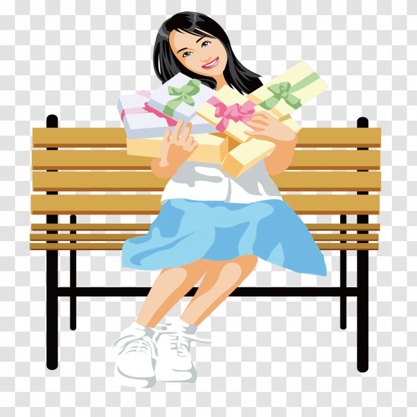 Gift Woman - Flower - On A Bench Holding Transparent PNG