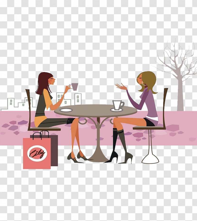 Dubai Illustration - Human Behavior - Two Beautiful Women Drink Coffee Transparent PNG