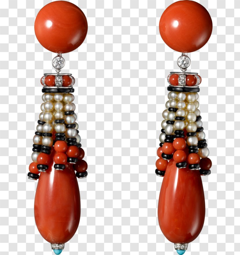 Earring Pearl Cartier Red Coral Jewellery - Diamond Transparent PNG