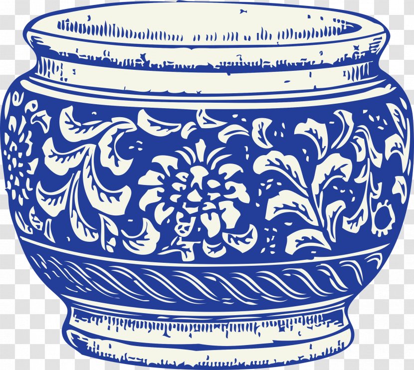 Flowerpot Drawing Clip Art - Blue And White Porcelain - Flower Pot Transparent PNG