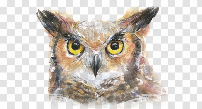 Great Horned Owl Watercolor Painting Canvas Print Transparent PNG