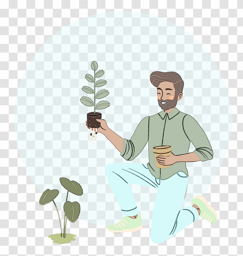 Green Plant Cartoon Sitting H&m Transparent PNG