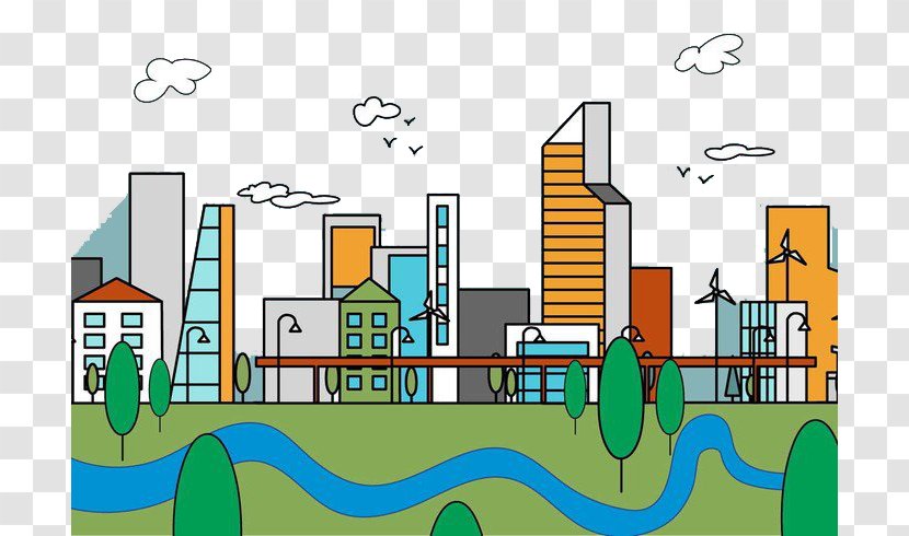 Residential Area Cartoon Urban Design Illustration - City Transparent PNG