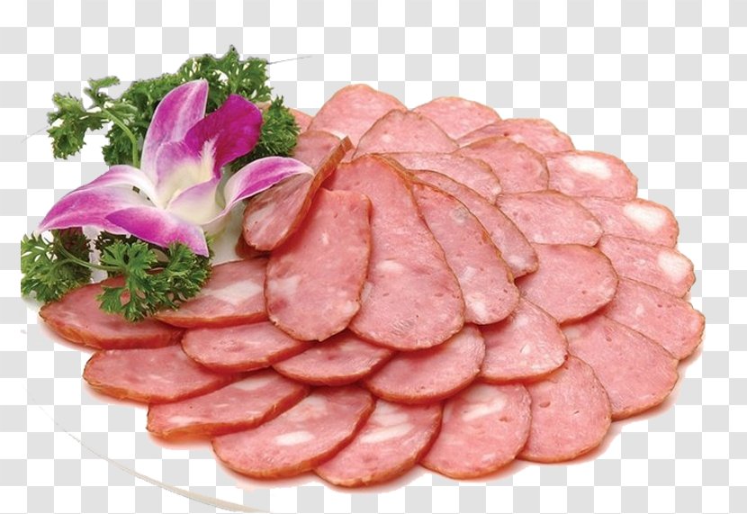 Salami Fish And Chips China Chinese Cuisine Hamburger - Meat - Purple Flowers With A Piece Of Hot Dog Transparent PNG