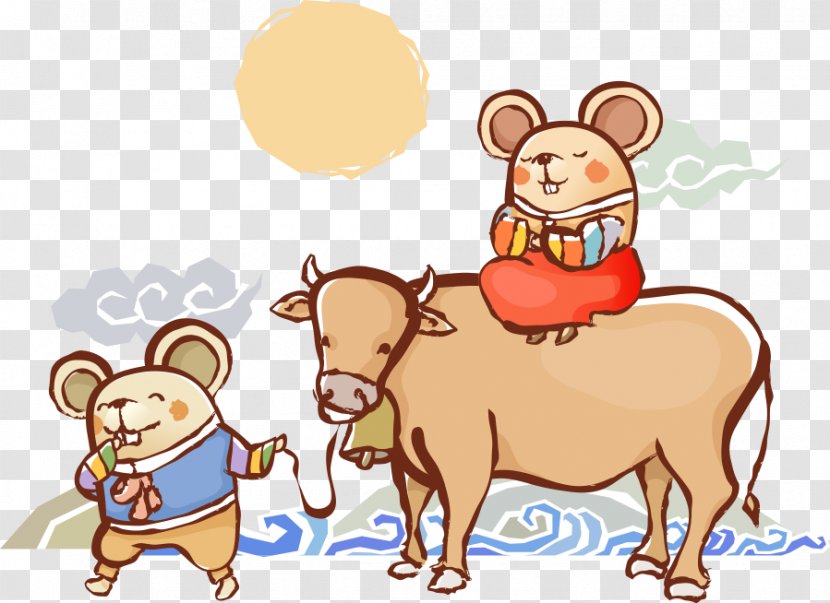 Ox Chinese Zodiac Rat Illustration - Frame - Bull Riding Vector Mouse Transparent PNG