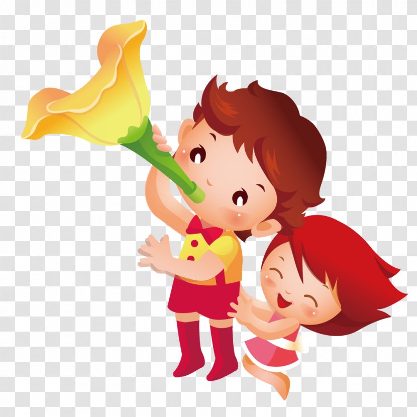 Trumpet - Heart - Children Blowing Flowers Transparent PNG
