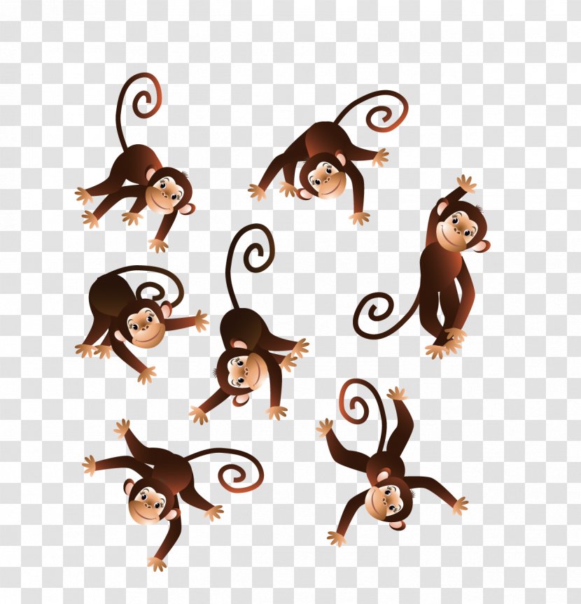 Monkey Chimpanzee Cartoon - Five Little Monkeys Numbers Song - Vector Transparent PNG