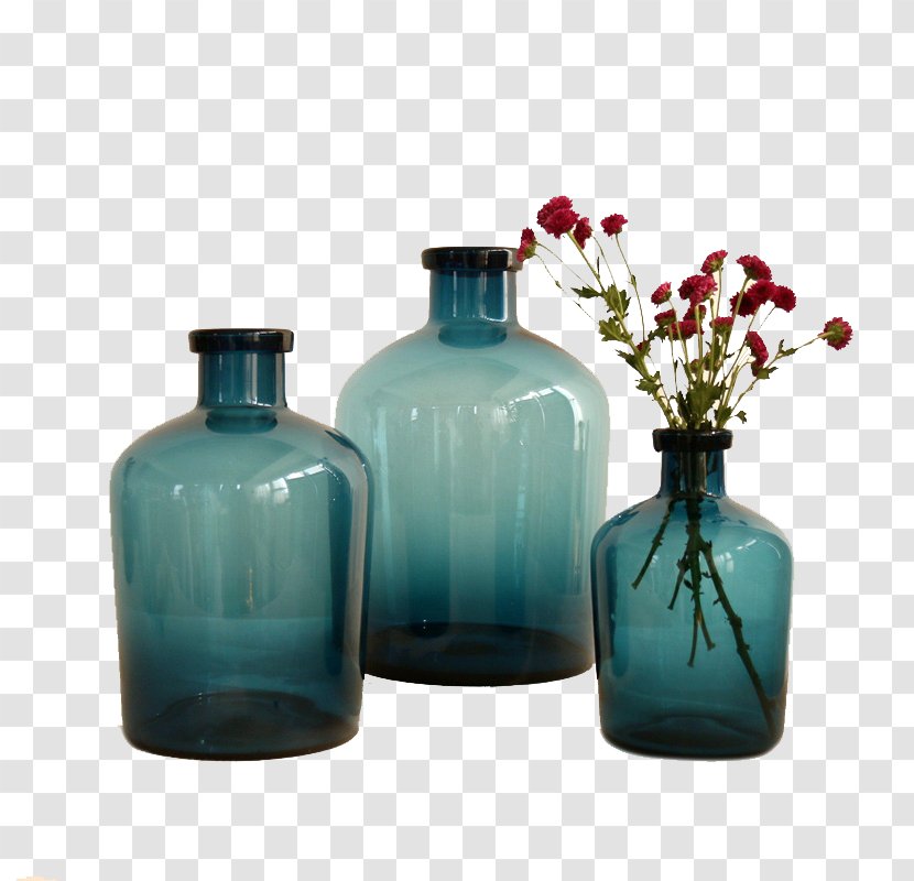 Vase Ceramic - Glass Bottle - With Red Flowers Transparent PNG
