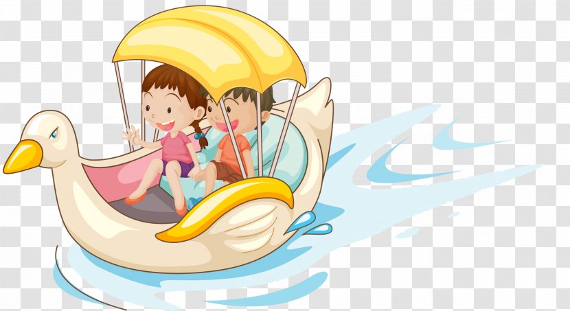 Royalty-free Illustration - Art - A Child Sitting On Duck Boat Skiing Transparent PNG