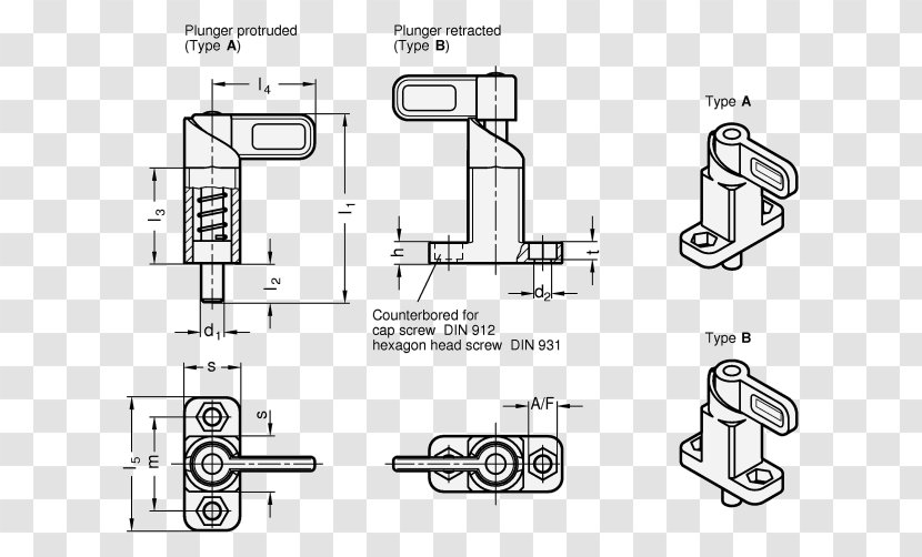 Stainless Steel Latch Flange Door Handle - Line Art - Springloaded Camming Device Transparent PNG