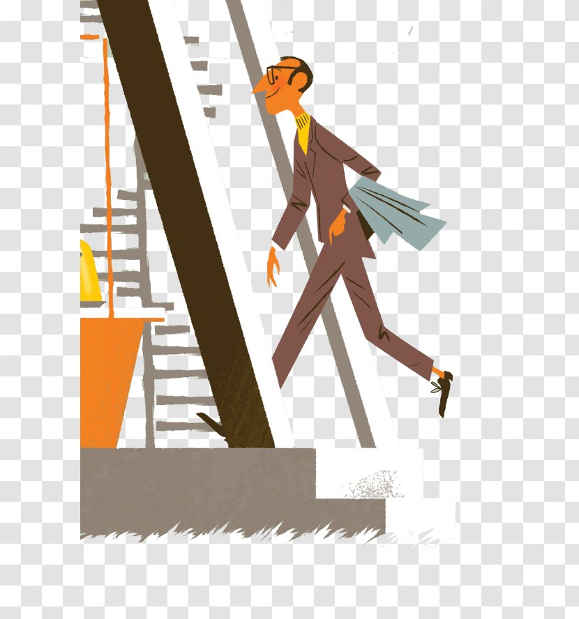Cartoon Illustration - Android - Flat Man On The Stairs Transparent PNG