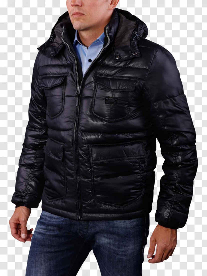 Hoodie Leather Jacket Down Feather Clothing - Daunenjacke - Black Denim Transparent PNG