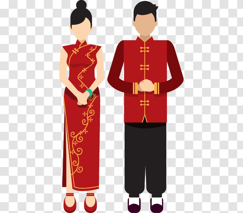 China Landmark Icon - Shoulder - Cartoon Style Flat Chinese New Year Bride And Groom Transparent PNG