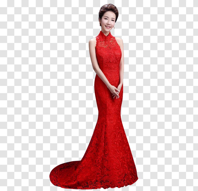 Dress Formal Wear Gown Cheongsam Lace - Heart - Red Transparent PNG