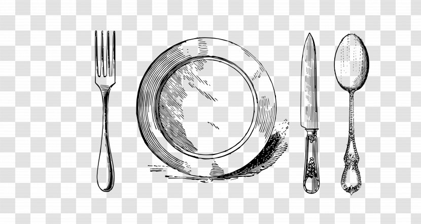 Fork Drawing Plate Line Art - Royaltyfree - Kitchen Utensils Transparent PNG