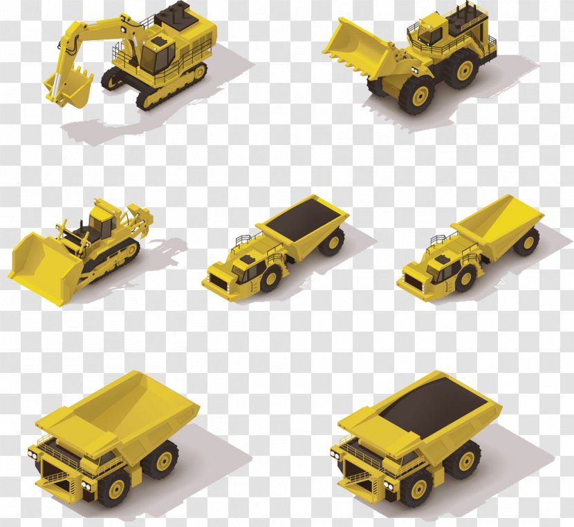 Mining Icon - Royaltyfree - Cartoon Painted Yellow Isometric Truck Transparent PNG