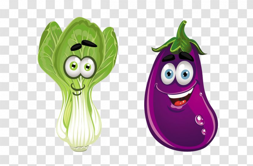 Vegetable Fruit Cartoon Clip Art - Fictional Character - Cabbage, Eggplant Material Transparent PNG