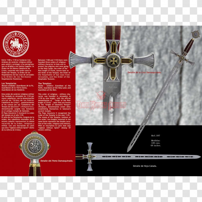 Crusades Grand Masters Of The Knights Templar Sword - Cold Weapon - Knight Transparent PNG