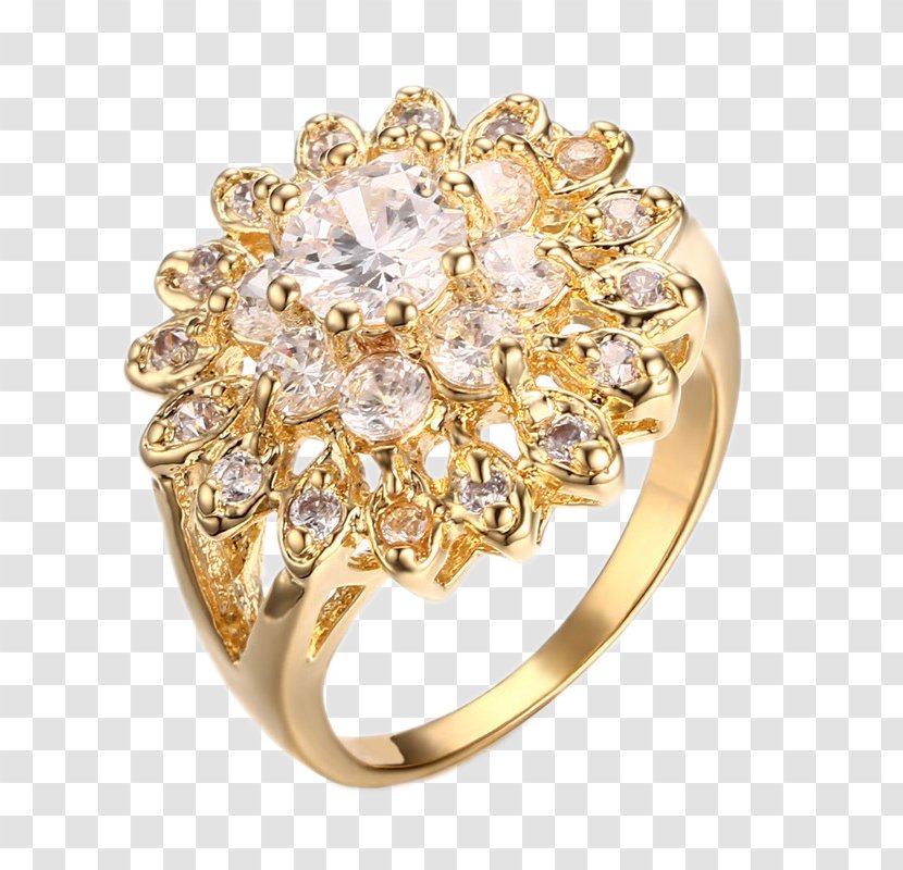 Wedding Ring Gold Jewellery Cubic Zirconia - Flower Transparent PNG