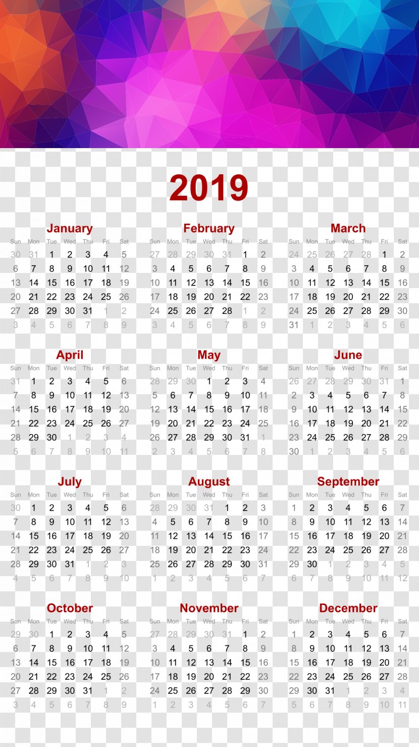 2019 Printable Calendar - Date - Triangles Polygon GeometOthers Transparent PNG