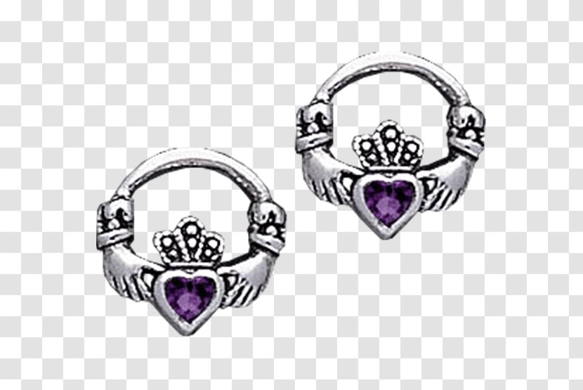 Amethyst Earring Silver Claddagh Ring Body Jewellery - Earrings Transparent PNG